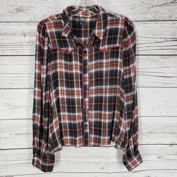 wild fable Tops - Wild Fable Multicolor Plaid Button Up Ling Sleeve Top Size Large